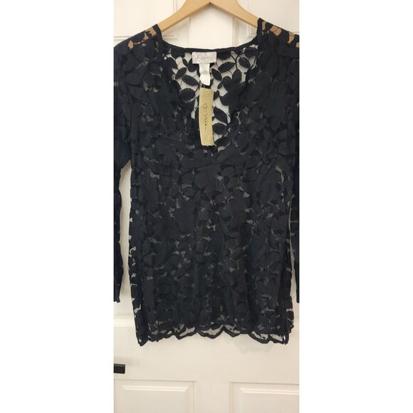 J. Valdi black lace swimsuit coverup eyelet New See through - Picture 8 of 16